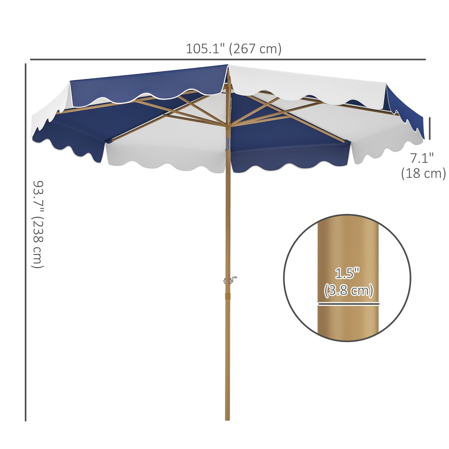 9FT Patio Umbrella with 8 Ribs, Crank & Tilt, UPF 50+ for Garden, Deck, Poolside, Mixed Colour