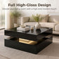 LED Coffee Table with Storage, 2-Tier Modern Center Table with Open Shelf and Remote for Living Room, High Gloss Black