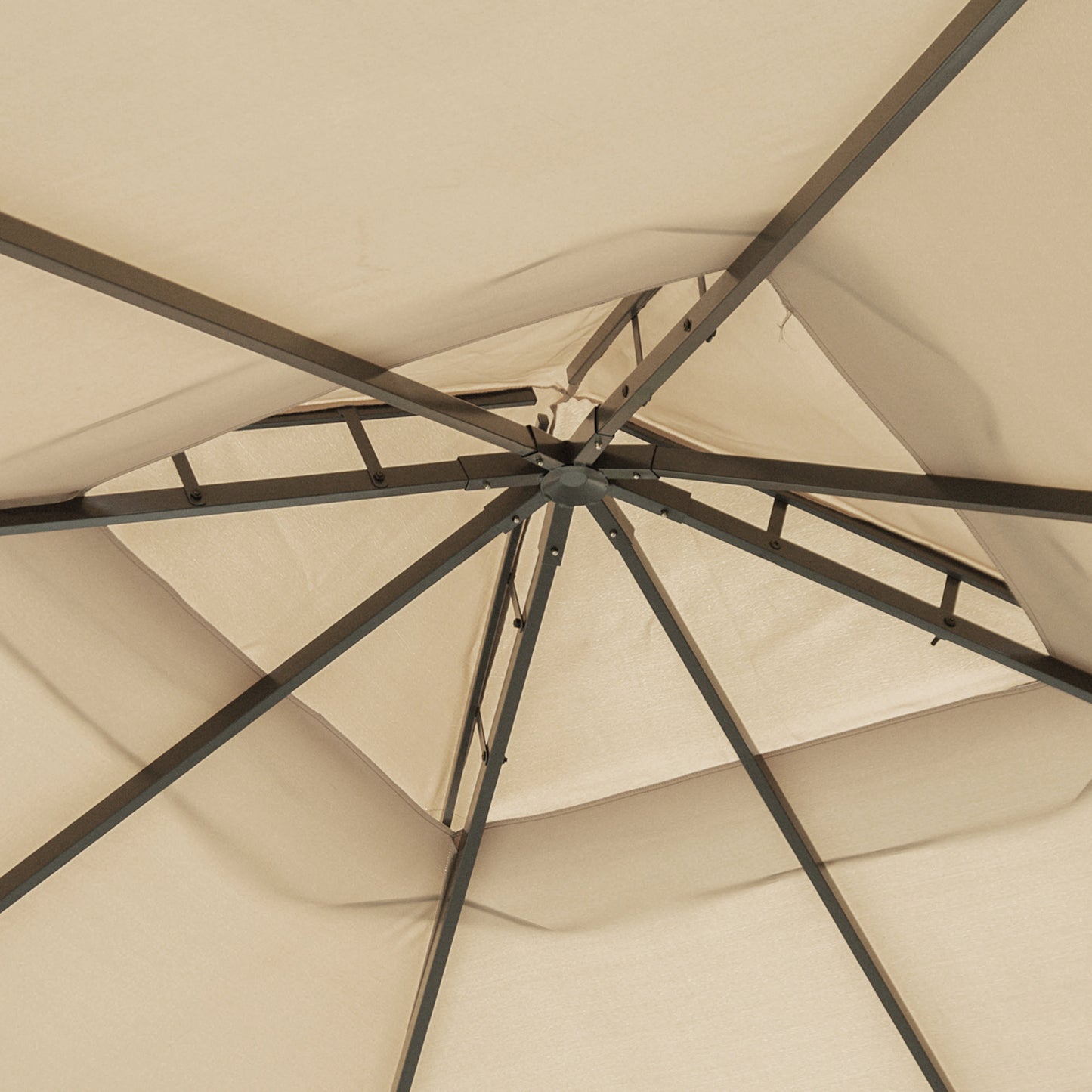 10' x 10' Deck Gazebo with Curtains & Mesh Screen Drapes, Double Roof Canopy Polyester Shade for Backyard Garden, Khaki