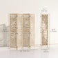 4 Panel Room Divider, Detachable Folding Privacy Screens with Palm Leaf Design for Home Office, Natural Wood Finish