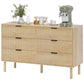 Bedroom Chest of Drawers, 6 Drawer Dresser with Fluted Panels and Solid Wood Legs, Storage Cabinet for Living Room, Oak