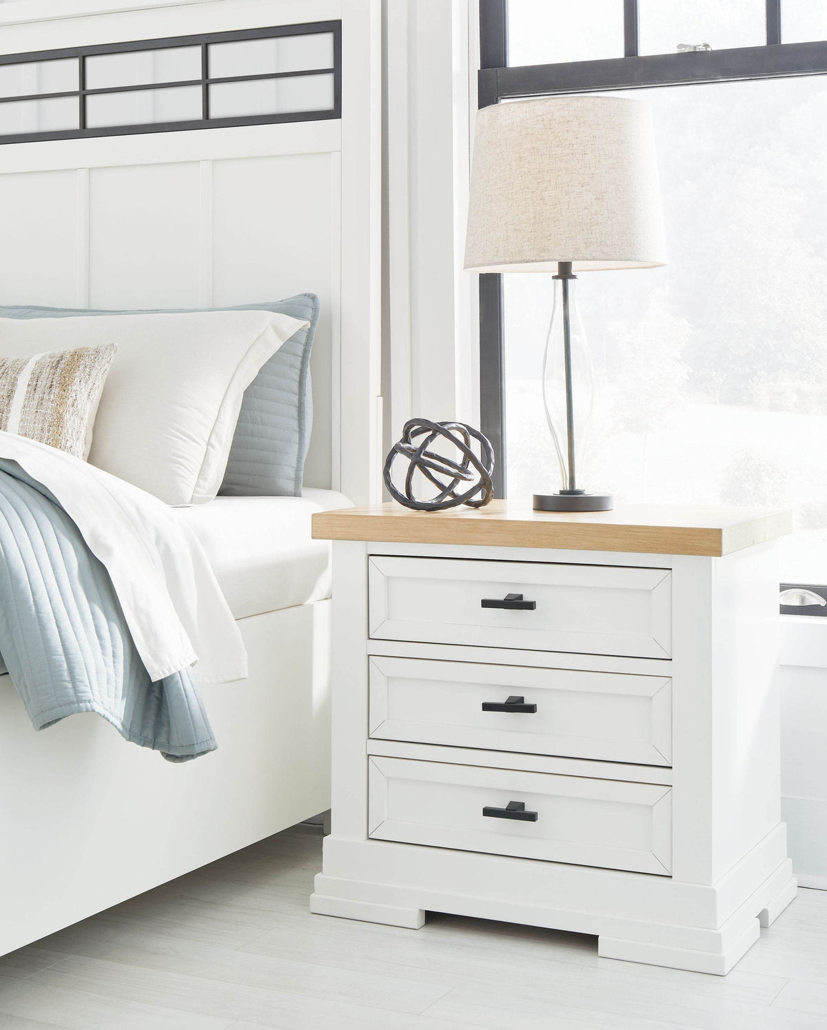 Ashbryn - White / Natural - Three Drawer Night Stand - Forward Furniture