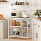 Kitchen Baker's Rack with Power Outlet, Coffee Bar Station with Adjustable Shelves and Hooks, Distressed White