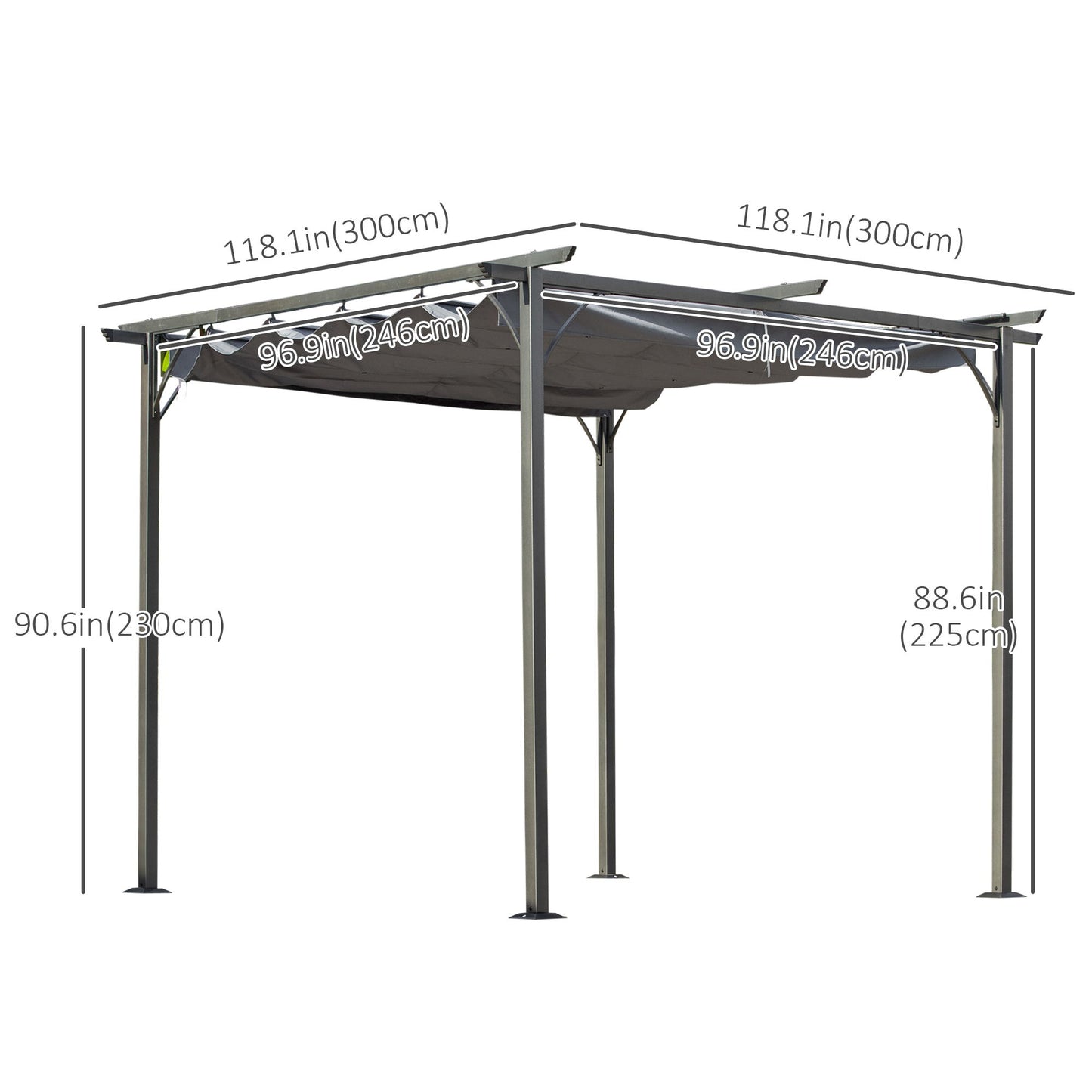 10' x 10' Outdoor Retractable Pergola Canopy, Metal Patio Shade Shelter for Backyard, Porch Party, Garden, Grill Gazebo, Grey