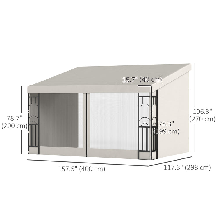 10' x 13' Beige Wall Pergola with UV-Resistant Curtains & Netting