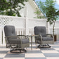 Wicker Balcony Furniture with 2 Swivel Rocking Chairs and 2-Tier Glass Coffee Table, 3 Piece Patio Set for Porch, Grey