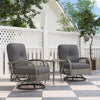 Wicker Balcony Furniture with 2 Swivel Rocking Chairs and 2-Tier Glass Coffee Table, 3 Piece Patio Set for Porch, Grey