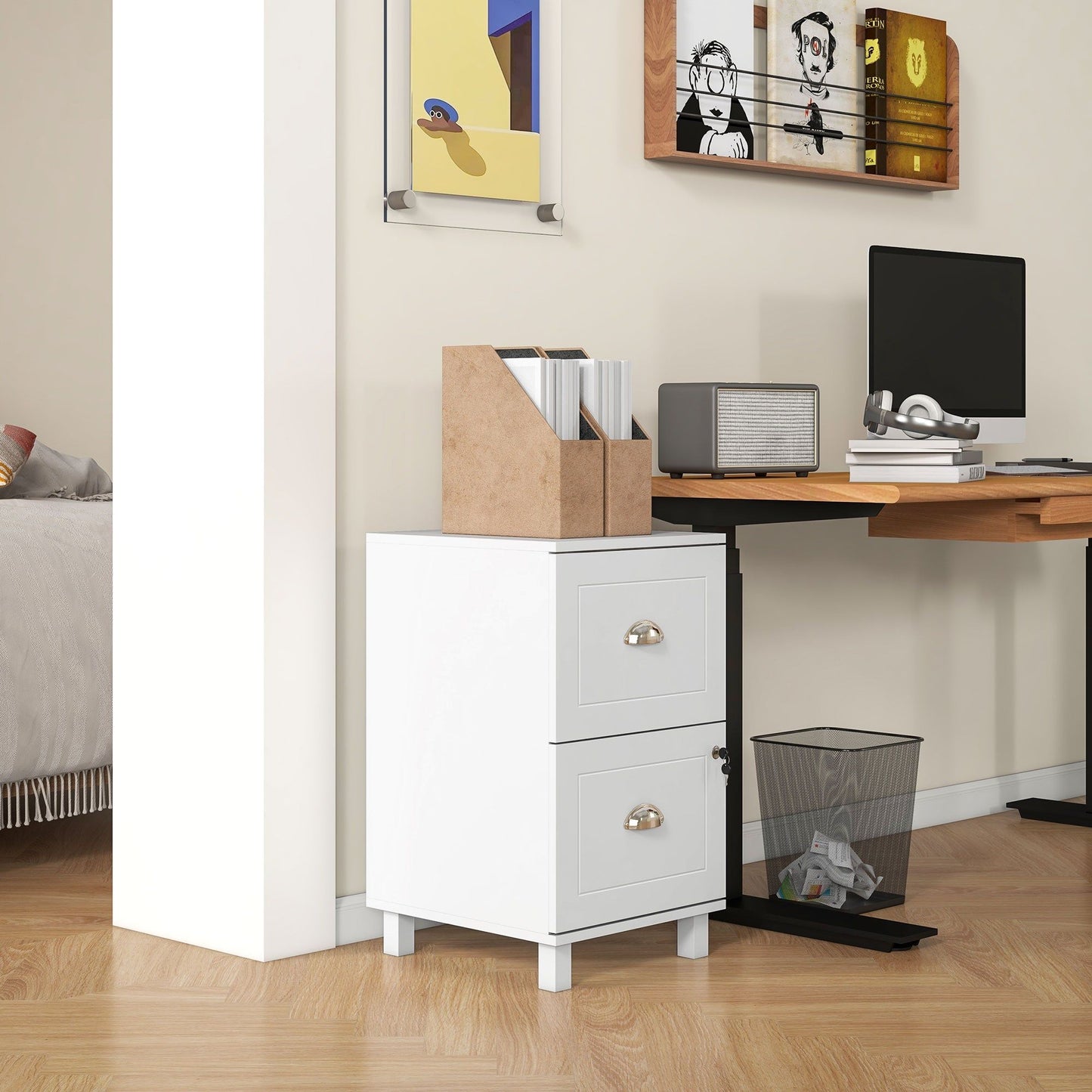 2-Drawer Lockable Filing Cabinet - White