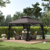 10'x10' Soft-top Patio Gazebo with Double Tier Roof, Mesh Curtains, Display Shelves, Top Hooks, Coffee