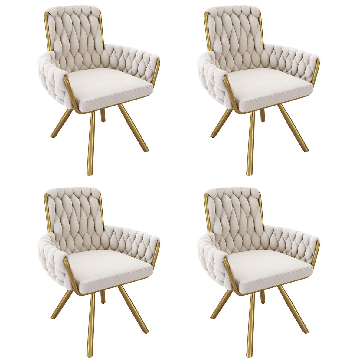 Set of 4 Velvet Tufted Dining Chairs with Ergonomic Support, Industrial-Chic Swivel Chairs with Metal Legs, 25'' L x 25'' W x 34'' H, Beige+Gold