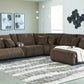 Top Tier - Chocolate - 6-Piece Reclining Sectional With Raf Press Back Chaise - Fabric