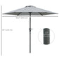 Patio Sun Umbrella, Outdoor Parasol with 6 Ribs, Light Grey