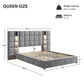 Queen Platform Bed Frame with Built-in Reading Lamps and USB Port, Platform Bed with High Headboard, 84.5'' L x 92'' W x 45.5'' H, Gray