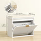 Entryway Bench with Padded Seat and Flip-Drawers, Holds up to 265lbs, Shoe Storage Bench for 6 Pairs of Shoes, White