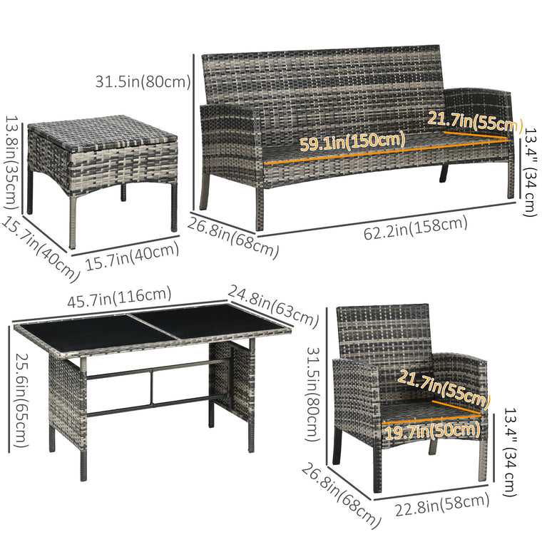 6-Piece Wicker Rattan Conversation Set with Ottomans