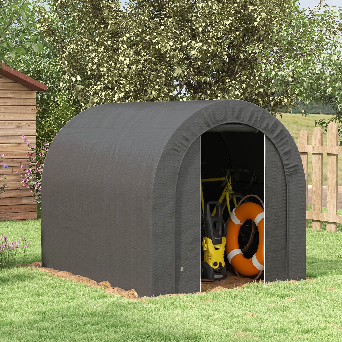 Outdoor Storage Shed, Heavy Duty Galvanized Steel Portable Shed for Bike, Motorcycle, Garden Tools, Black