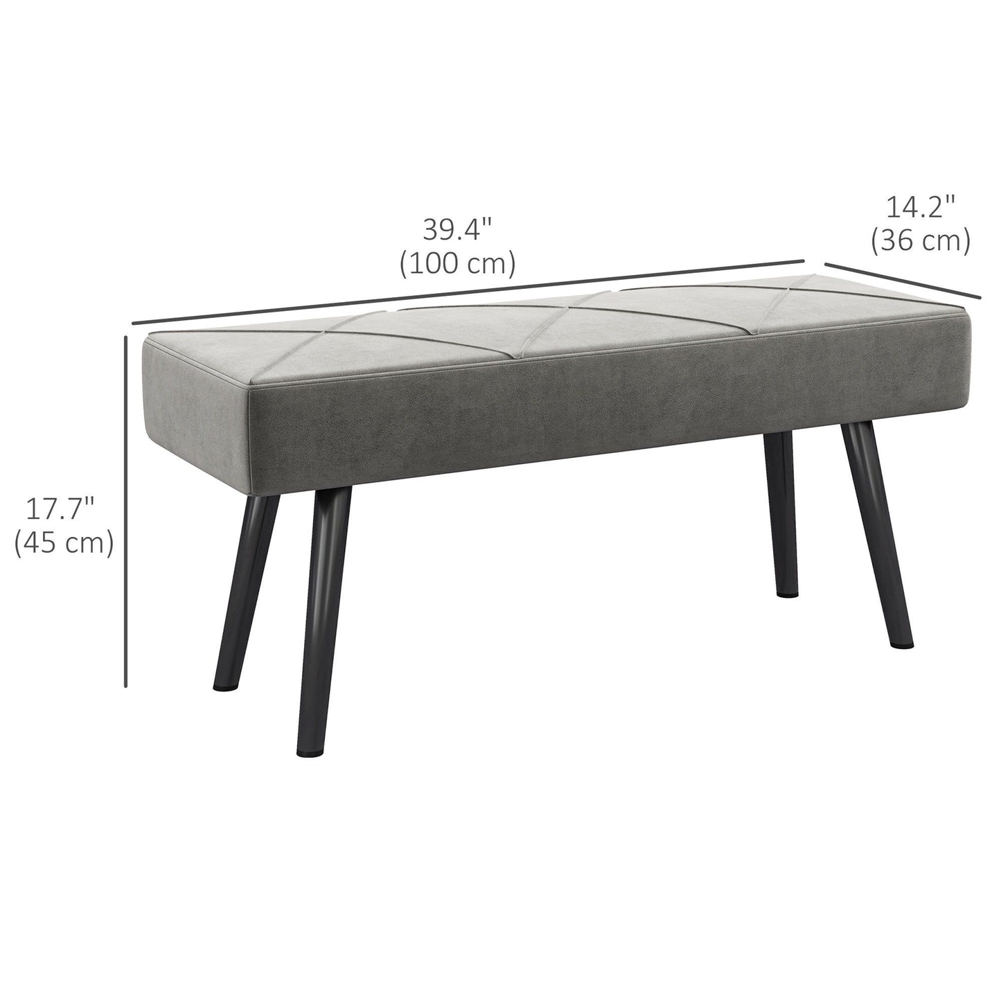 39" Upholstered End-of-Bed Bench with Steel Legs - Grey