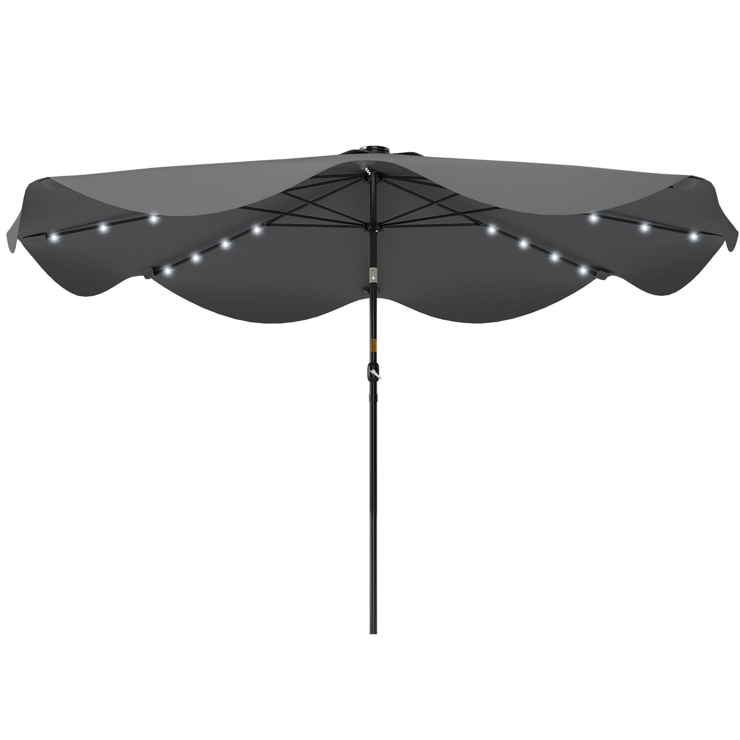 Solar Patio Umbrella with LED and Tilt, Outdoor Market Table Umbrella Parasol with Crank, 10 x 10 ft, Dark Grey