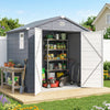 8' x 6' Plastic Garden Storage Shed with Latch Door, Vents, Sloped Roof, Dark Grey