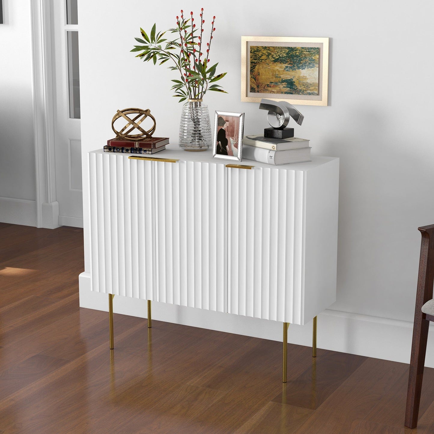 Sideboard Buffet Cabinet with Gold Legs - White