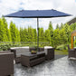 15' Outdoor Patio Umbrella with Twin Canopy Sunshade Steel Table Umbrella w/ Lift Crank, Cross base, Sandbag, Dark Blue