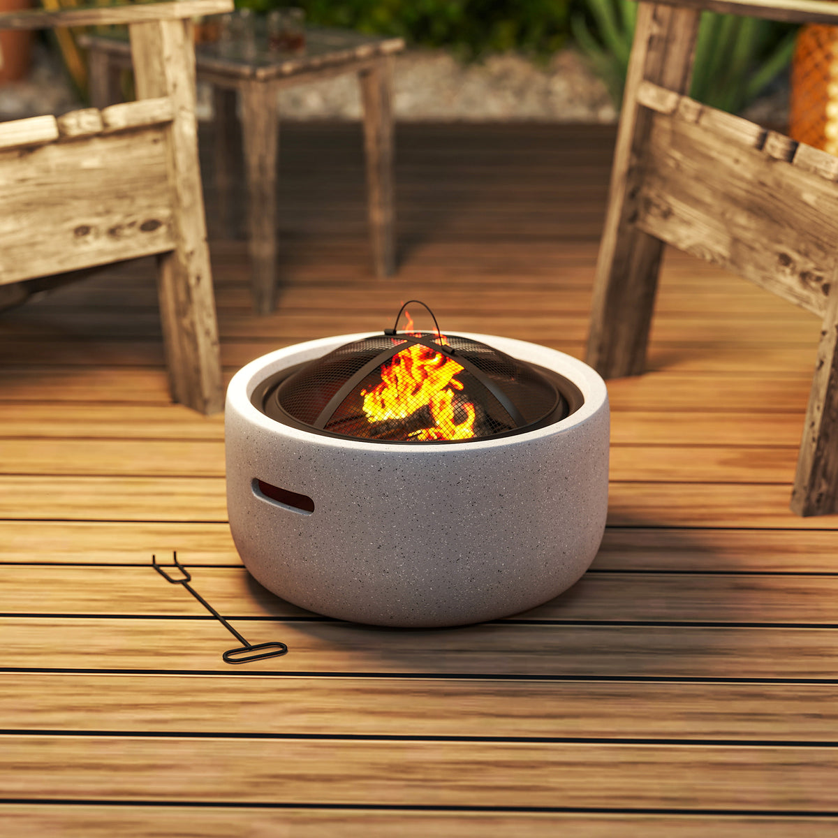18" Grey Round Wood-Burning Fire Pit with Spark Screen