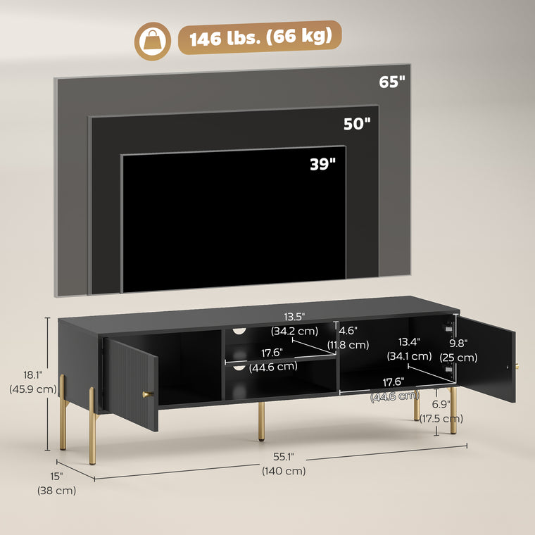 65" TV Stand with 2 Cabinets and Shelves
