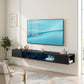 TV Stand with RGB LED Lights, Entertainment Center with Open Shelves for 75 Inch TV, Black Wood Grain