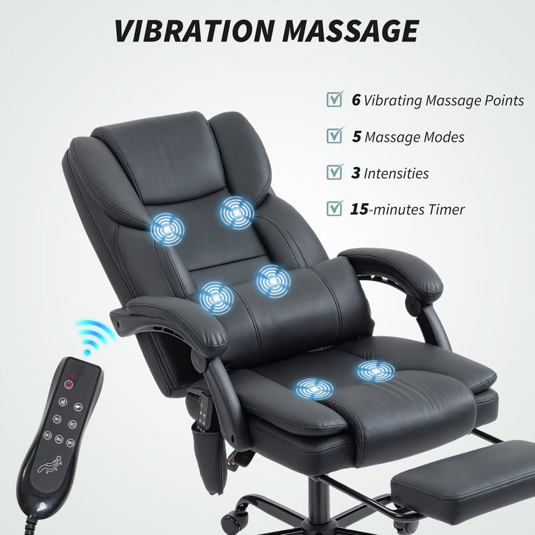 Reclining Massage Office Chair with Footrest - Black