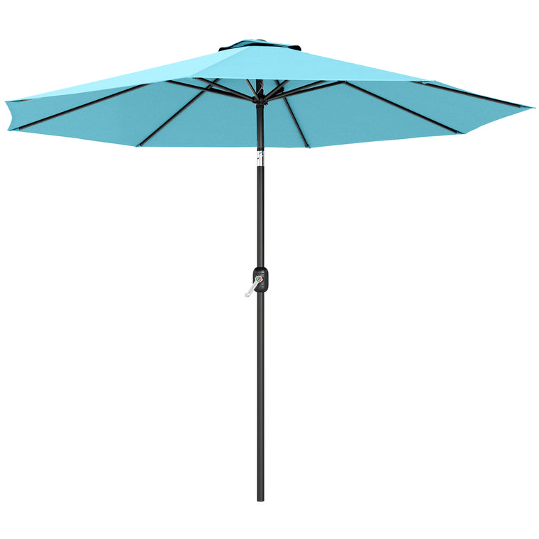 10' x 8' Sky Blue Round Market Umbrella with Crank Handle & Tilt