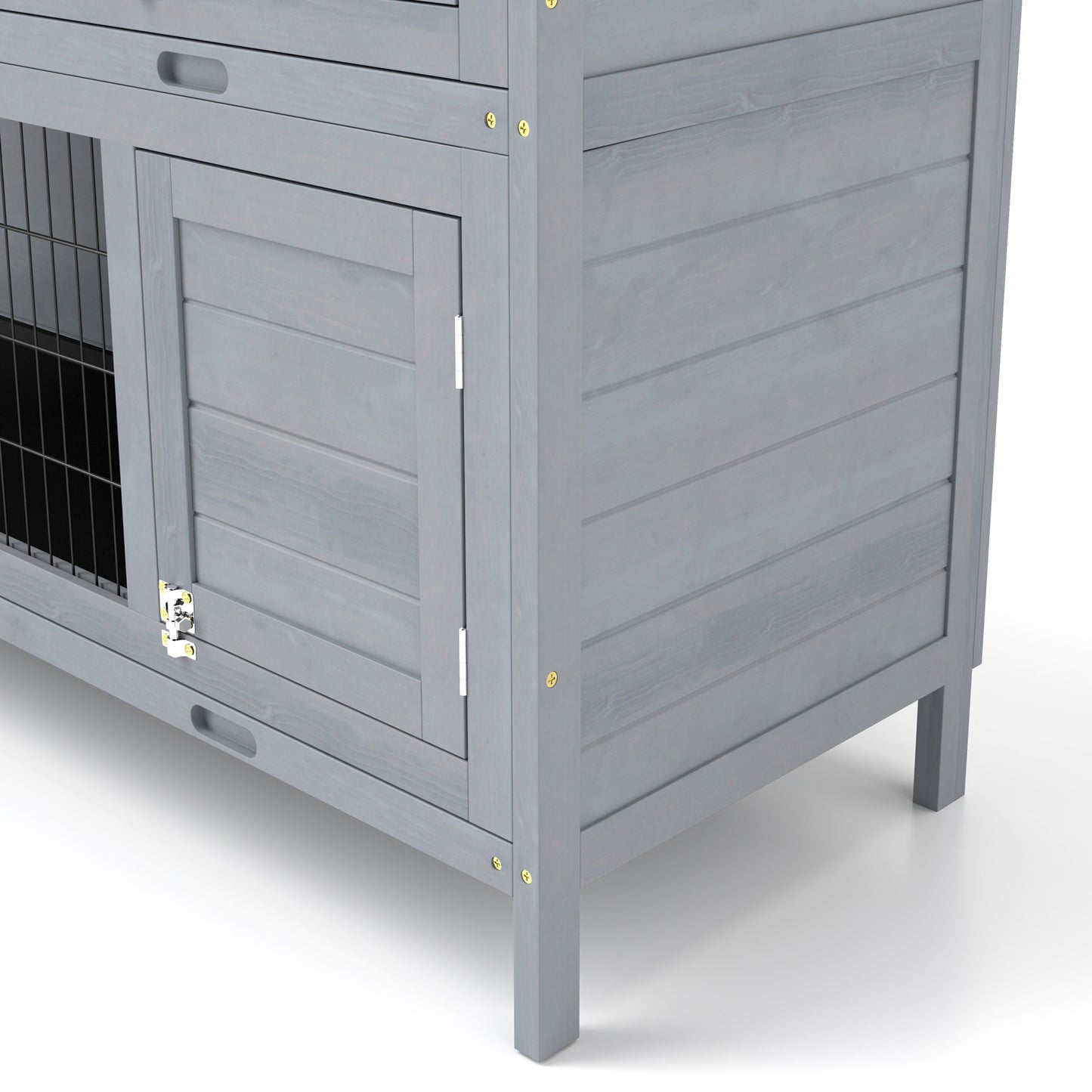 2 Tier Wooden Rabbit Hutch Bunny Pet House Wooden Coop Run, Grey