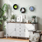 59" Buffet Cabinet, Farmhouse Sideboard with Thick Top, 2 Barn Doors, 4 Drawers and 2 Adjustable Shelves, White