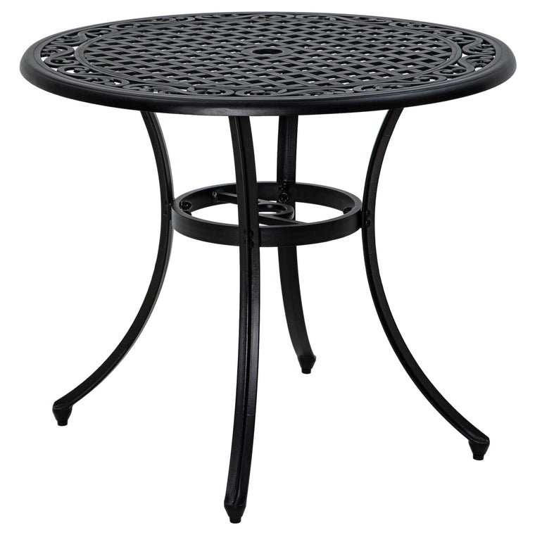 35.5" Cast Aluminum Round Dining Table, Grid Top