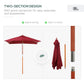 6.6x5ft Square Market Parasol, Wooden Patio Umbrella with Tilt Mechanism and 6 Bamboo Ribs, Garden Sunshade, Wine Red