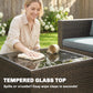 3 Pieces Patio Furniture Set with Cushions, Outdoor PE Rattan Wicker Conversation Corner Sofa Set with Glass Top Table