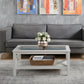 Farmhouse Coffee Table with Tempered Glass Table Top, 2-tier Center Table with Bottom Storage Shelf for Living Room, Bedroom