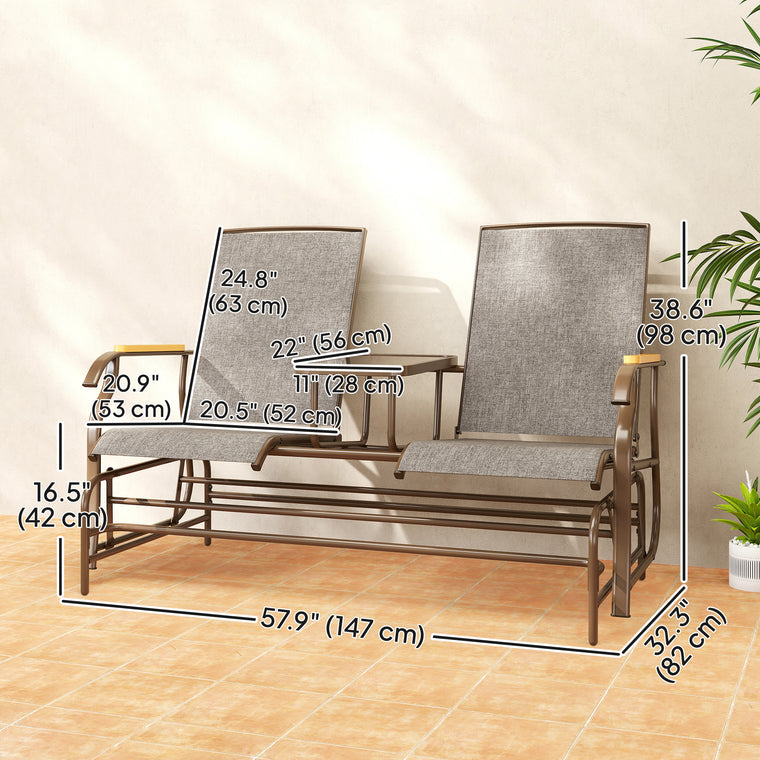 2-Person Glider Bench with Breathable Mesh & Table