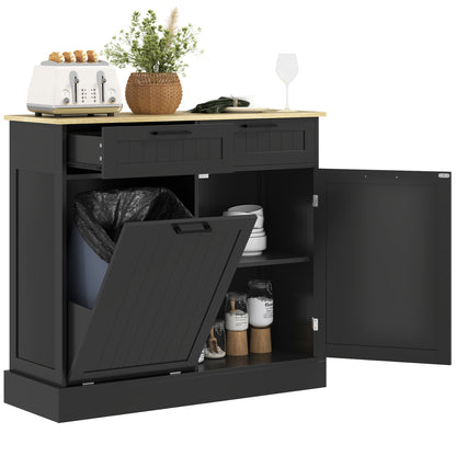 Tilt-Out Trash Cabinet with 2 Drawers - Black