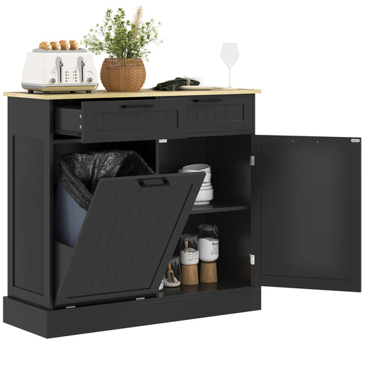 Tilt-Out Trash Cabinet with 2 Drawers - Black