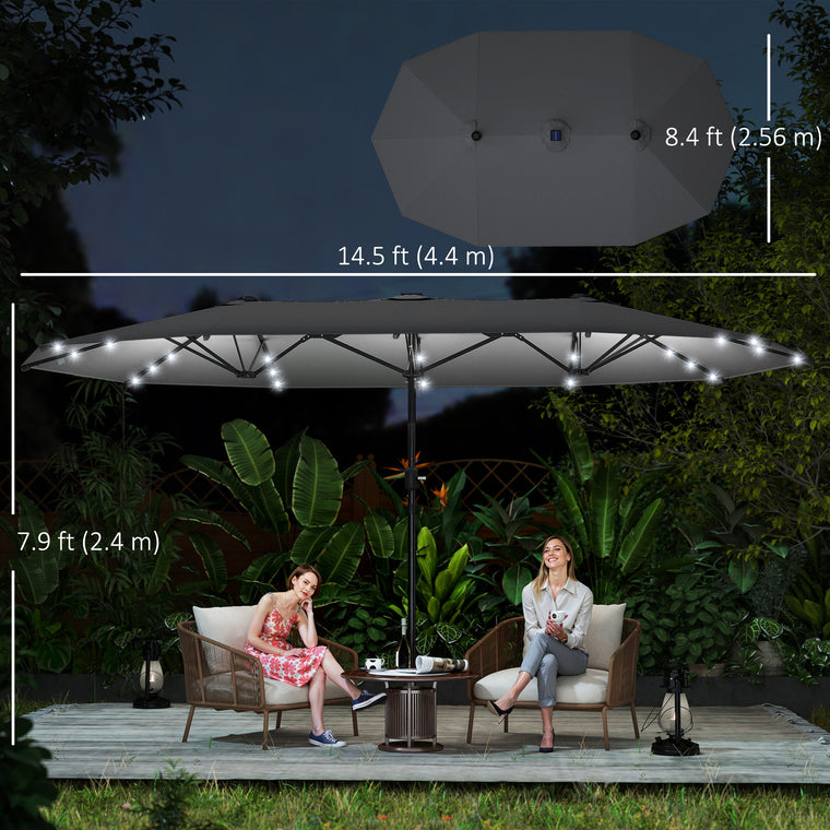 173" Dark Grey Double-Sided Umbrella with Solar Light, No Base