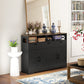 Sideboard, Buffet Cabinet with 4 Barn Doors and 3 Drawers, Coffee Bar Cabinet with Adjustable Shelves, Black