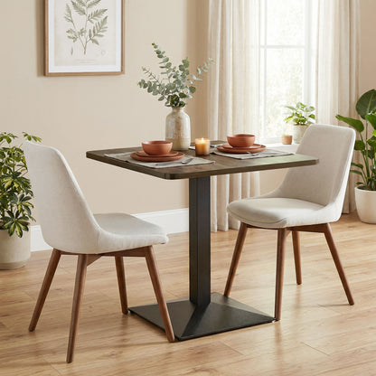 28" Square Dining Table with Steel Base - Walnut Wood Grain