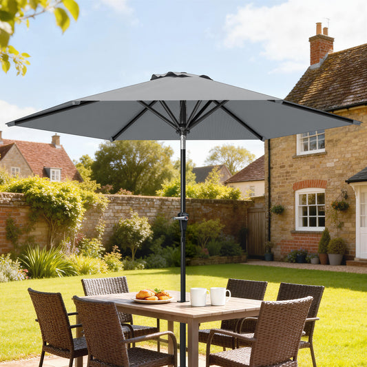 Patio Sun Umbrella, Outdoor Parasol with 6 Ribs, Light Grey