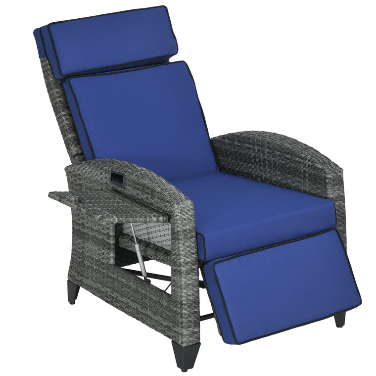 Outdoor Recliner Chair with Adjustable Backrest and Side Tray