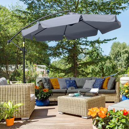 9FT Dark Grey Cantilever Umbrella with Cross Base & 8 Ribs