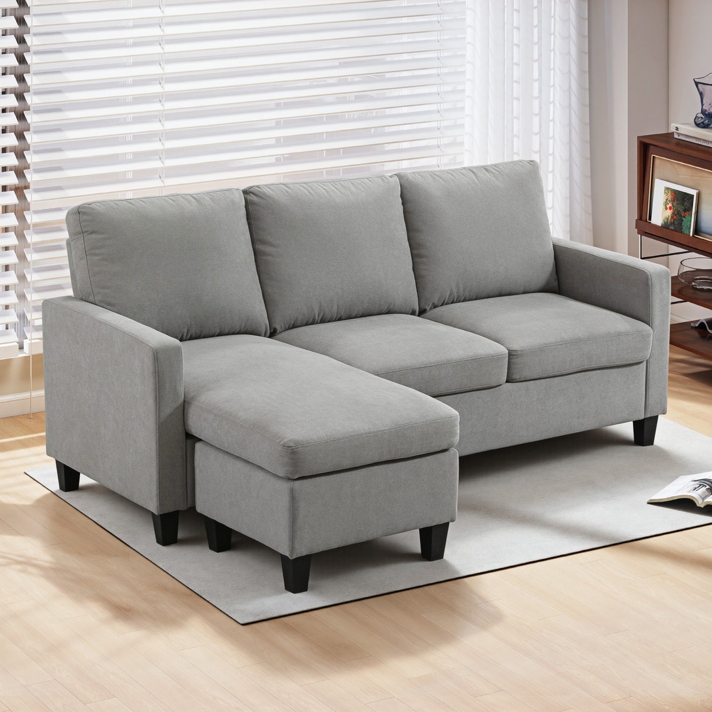 L-Shape Sofa, Modern Sectional Couch with Ottoman, Corner Sofa for Living Room, Light Grey