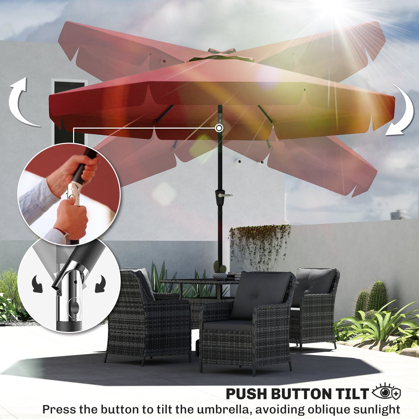8.5 ft Outdoor Market Table Umbrella, Round Patio Umbrella with Tilt and Crank for Garden, Backyard, Deck, Wine Red