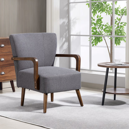 Linen Accent Chair with Wood Legs - Dark Grey