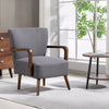 Accent Chair with Wooden Legs, Linen Fabric Armchair with Thick Padding, Comfy Chair for Living Room, Dark Grey