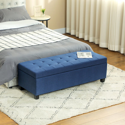 Tufted Linen Storage Entry Bench - Blue